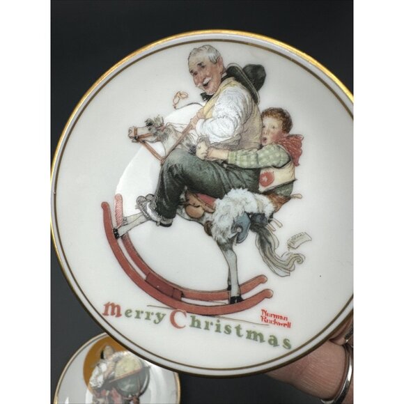 Vintage 80’s Norman Rockwell Mini Santa Trinket Plates Limited Edition Christmas - Picture 5 of 8